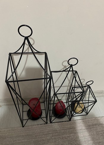 Üçlü Siyah Metal Mumluk Seti - Görsel 4