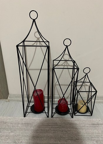 Üçlü Siyah Metal Mumluk Seti - Görsel 2