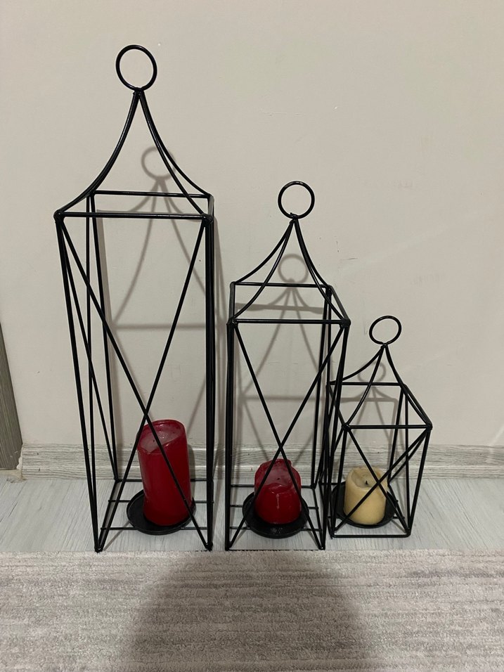 Üçlü Siyah Metal Mumluk Seti - Görsel 3