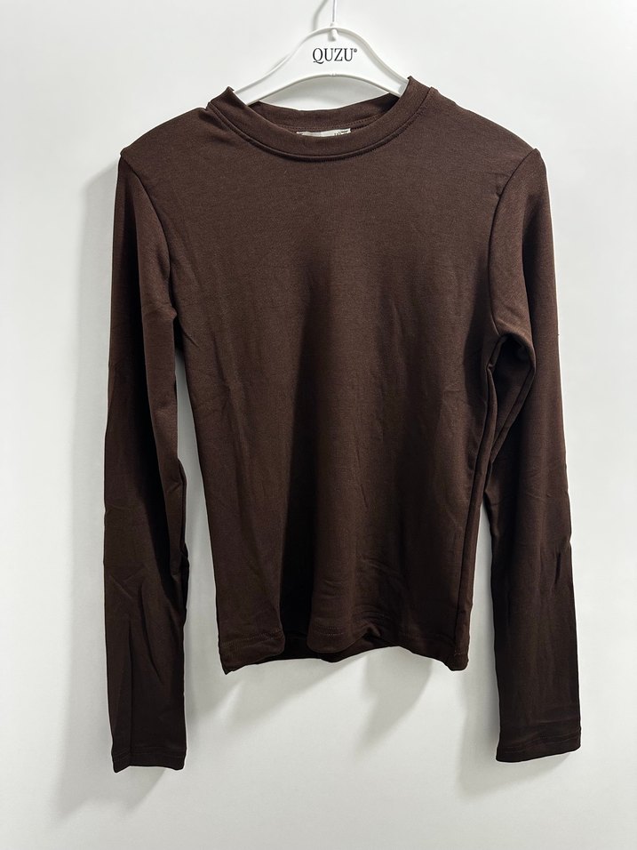 Kahverengi Uzun Kollu Kadın Body - Görsel 2