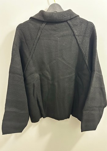 Polo Yaka Siyah Kadın Ceket Hırka - Görsel 3