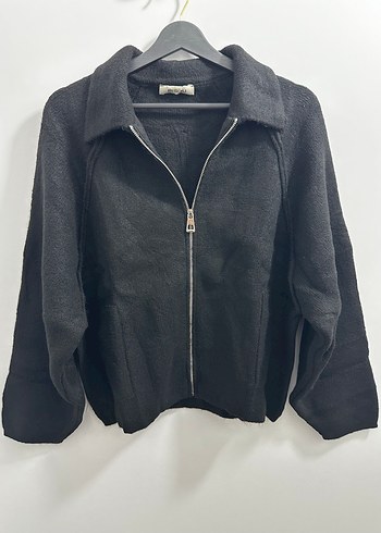 Polo Yaka Siyah Kadın Ceket Hırka - Görsel 2