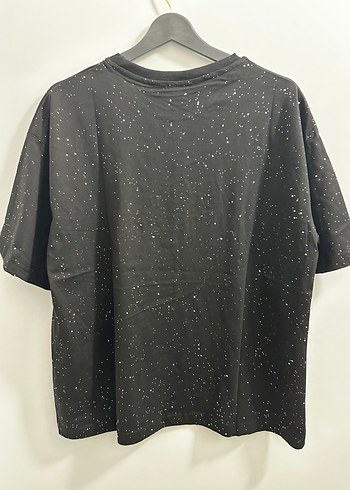 Siyah Payetli Baskılı Oversize Tişört - Görsel 4