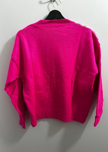 Çiçek Desenli Pembe Triko Kadın Kazak - Görsel 3