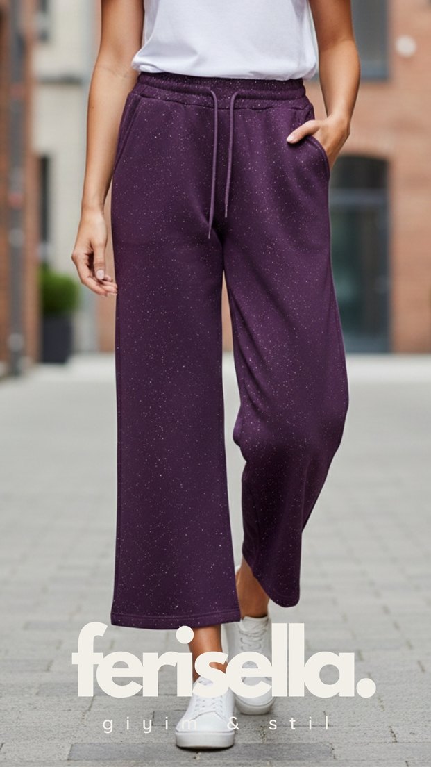 Kadın Mor Salaş Simli Eşofman Altı - Görsel 2