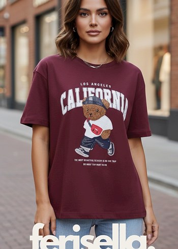 Bordo Baskılı Kadın Tişört - Görsel 2