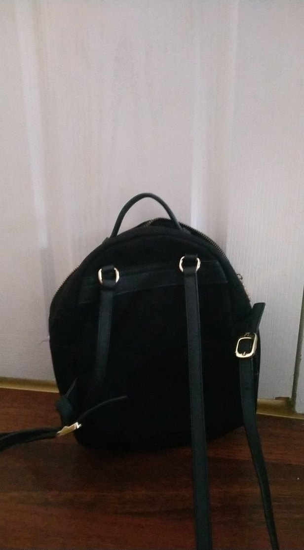 Siyah Süet Kadın Sırt Çantası - Görsel 2