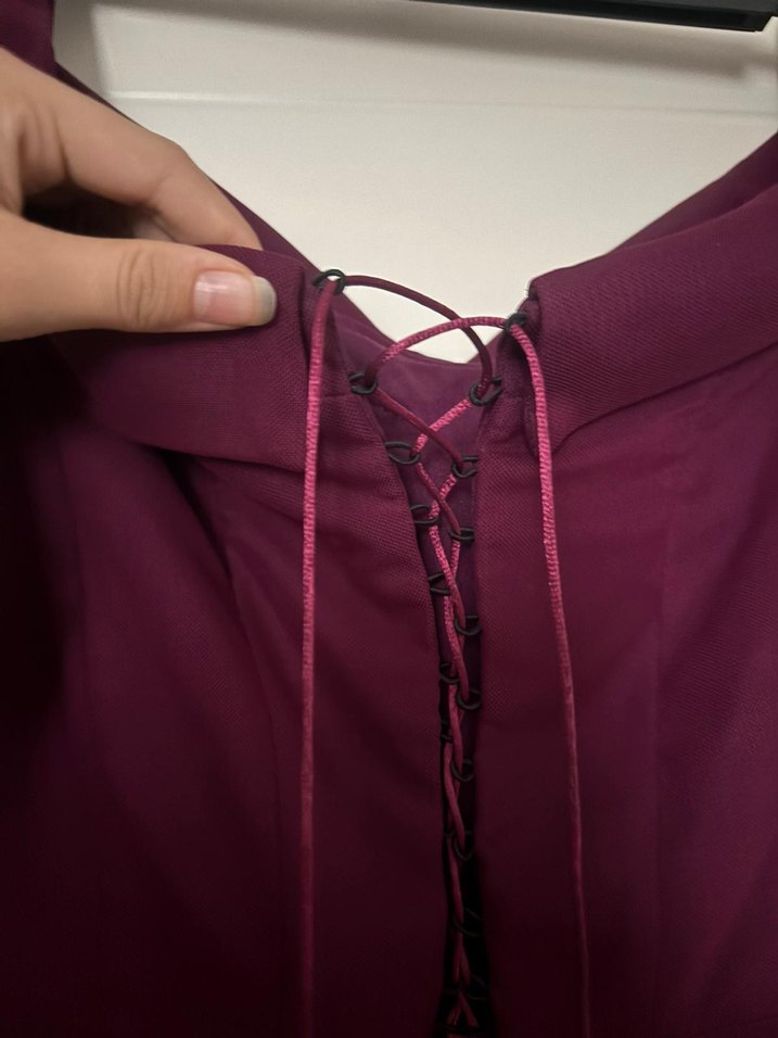 fuşya Uzun Drapeli V Yaka Abiye Elbise - Görsel 3