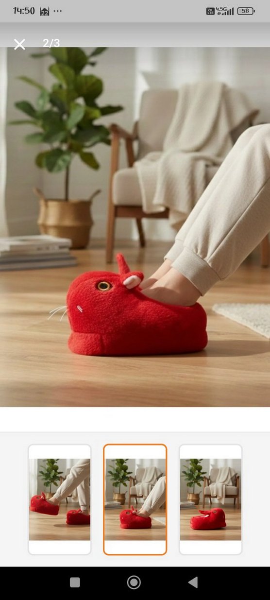 Kırmızı tavşan modeli Kadın Ev Terliği - Görsel 2