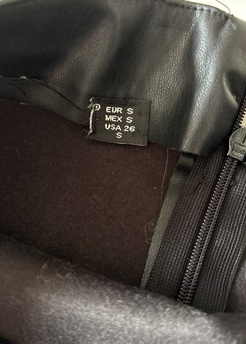 Siyah Deri Pilili Mini Etek - Görsel 3