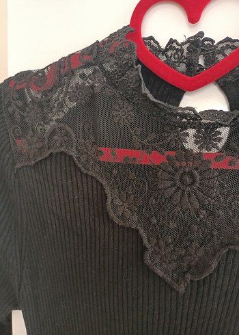 Dantel Detaylı Siyah Triko Elbise - Görsel 3