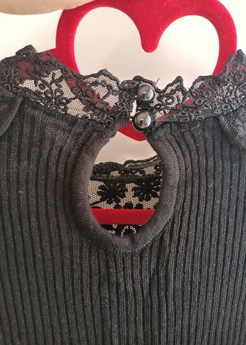 Dantel Detaylı Siyah Triko Elbise - Görsel 4