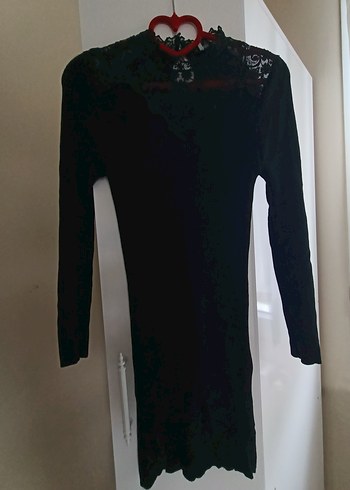 Dantel Detaylı Siyah Triko Elbise - Görsel 2