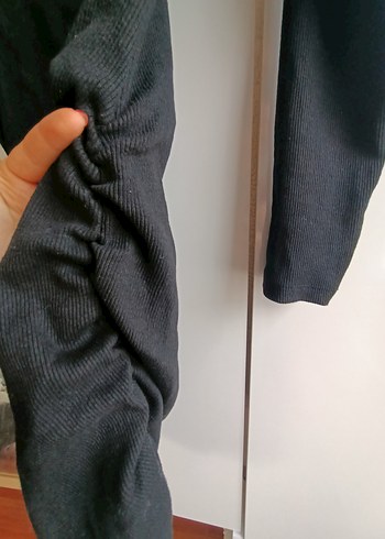 Siyah V Yaka Uzun Kollu Triko Elbise - Görsel 2