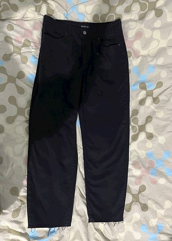 Kesik paça mom Siyah Kot Pantolon - Görsel 2