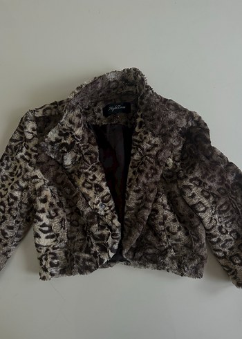 Kahverengi Yılan Desenli Suni Kürk Ceket - Görsel 4
