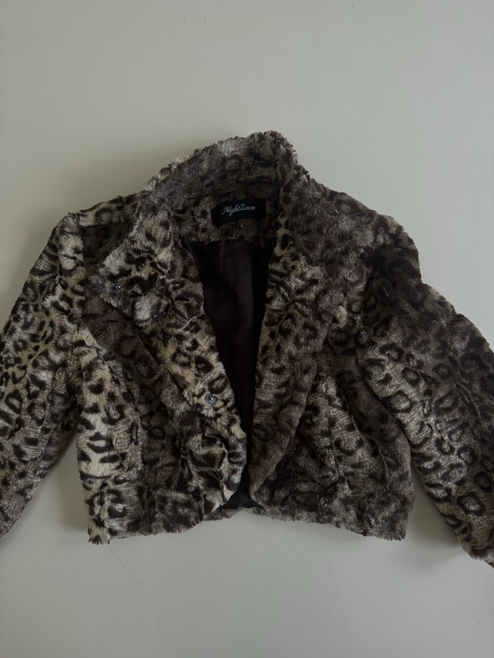 Kahverengi Yılan Desenli Suni Kürk Ceket - Görsel 4