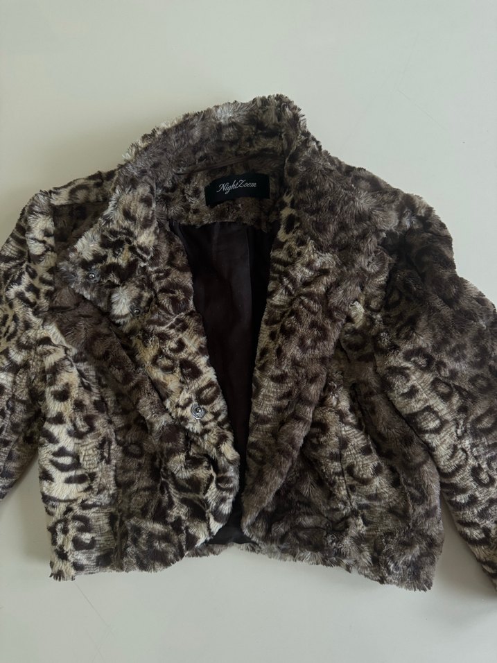 Kahverengi Yılan Desenli Suni Kürk Ceket - Görsel 5