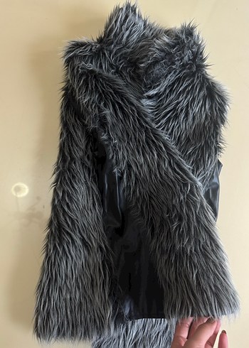 Gri Kürklü Deri Kadın Yelek - Görsel 5