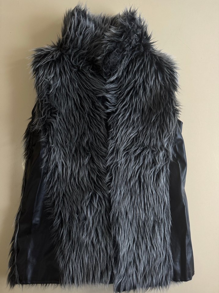Gri Kürklü Deri Kadın Yelek - Görsel 2