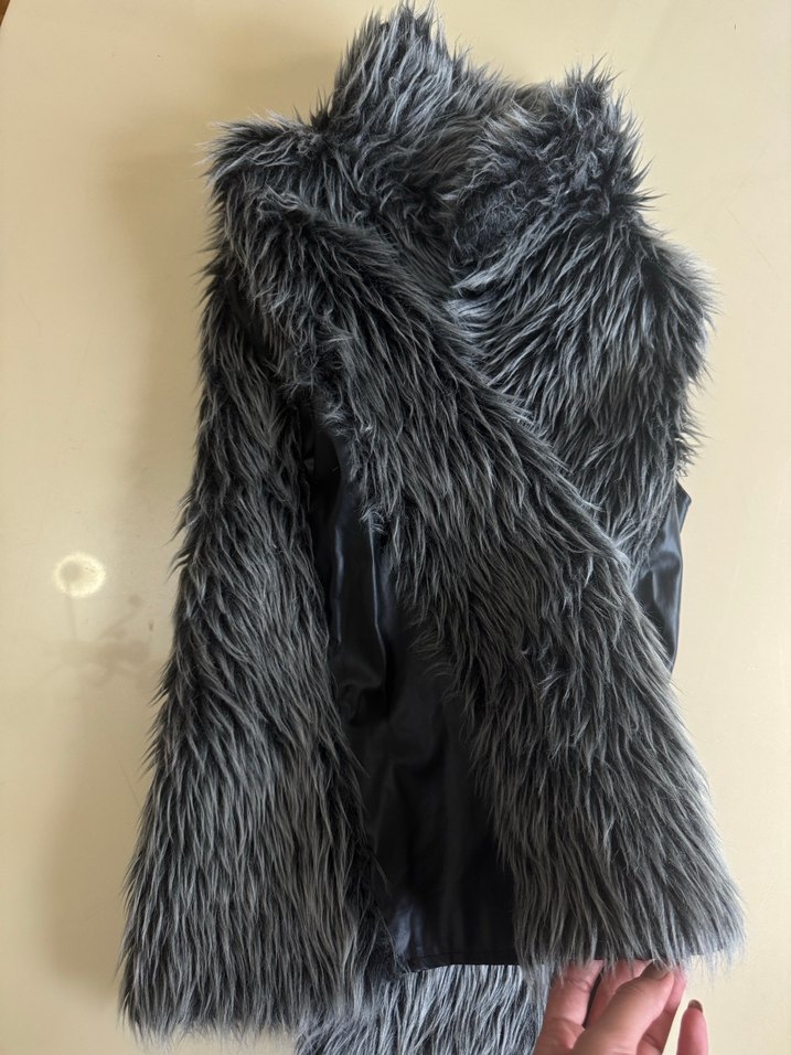 Gri Kürklü Deri Kadın Yelek - Görsel 5
