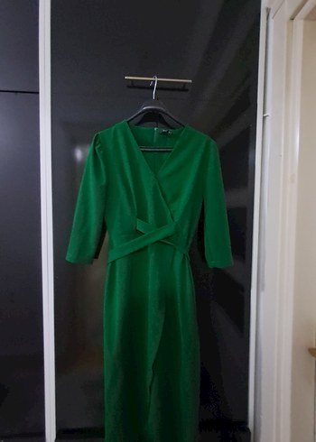 Uzun Kol Drapeli Yeşil Kadın Elbise - Görsel 2