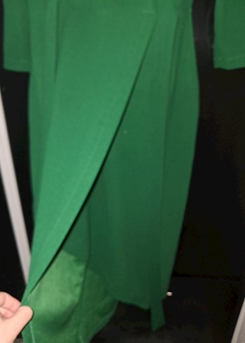 Uzun Kol Drapeli Yeşil Kadın Elbise - Görsel 6