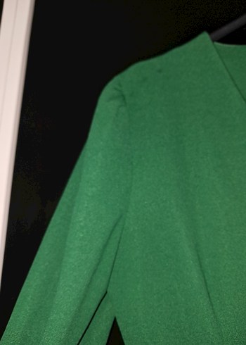 Uzun Kol Drapeli Yeşil Kadın Elbise - Görsel 4