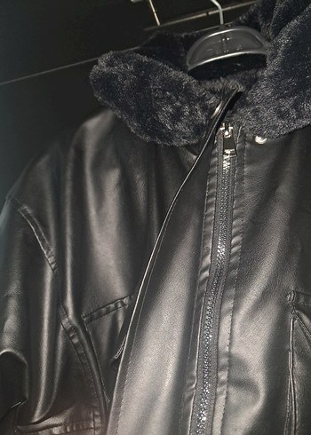 Siyah Deri Kürklü Kadın Ceket - Görsel 3