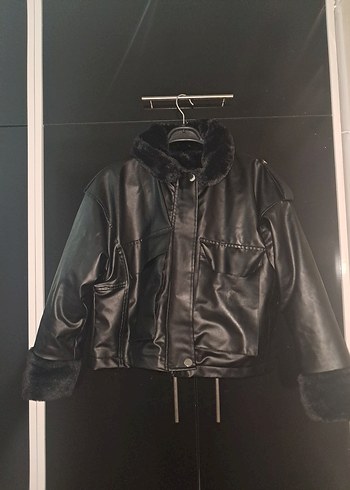 Siyah Deri Kürklü Kadın Ceket - Görsel 6