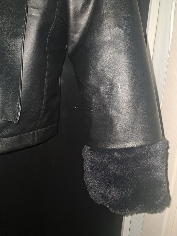 Siyah Deri Kürklü Kadın Ceket - Görsel 5