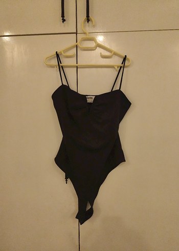 Siyah Drapeli Strappy Kadın body - Görsel 2
