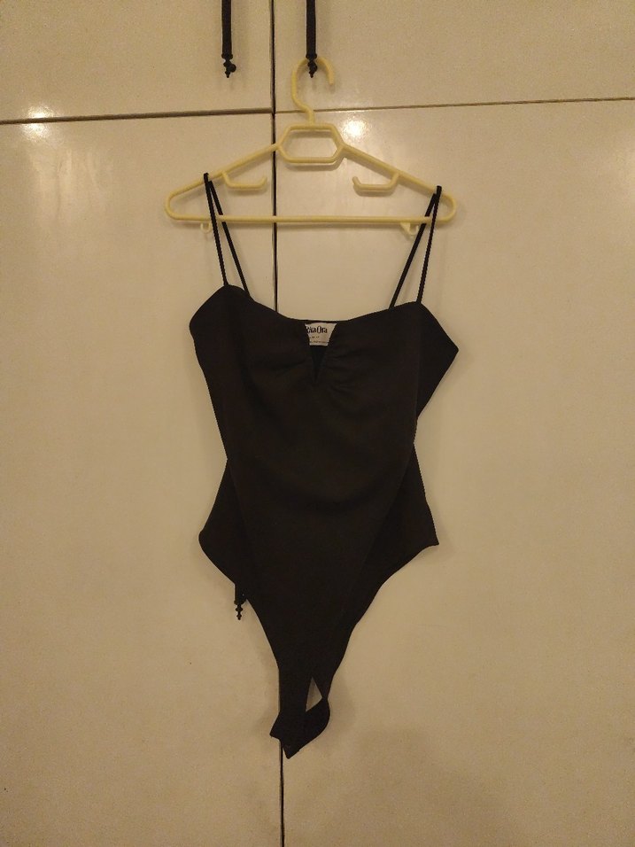 Siyah Drapeli Strappy Kadın body - Görsel 2