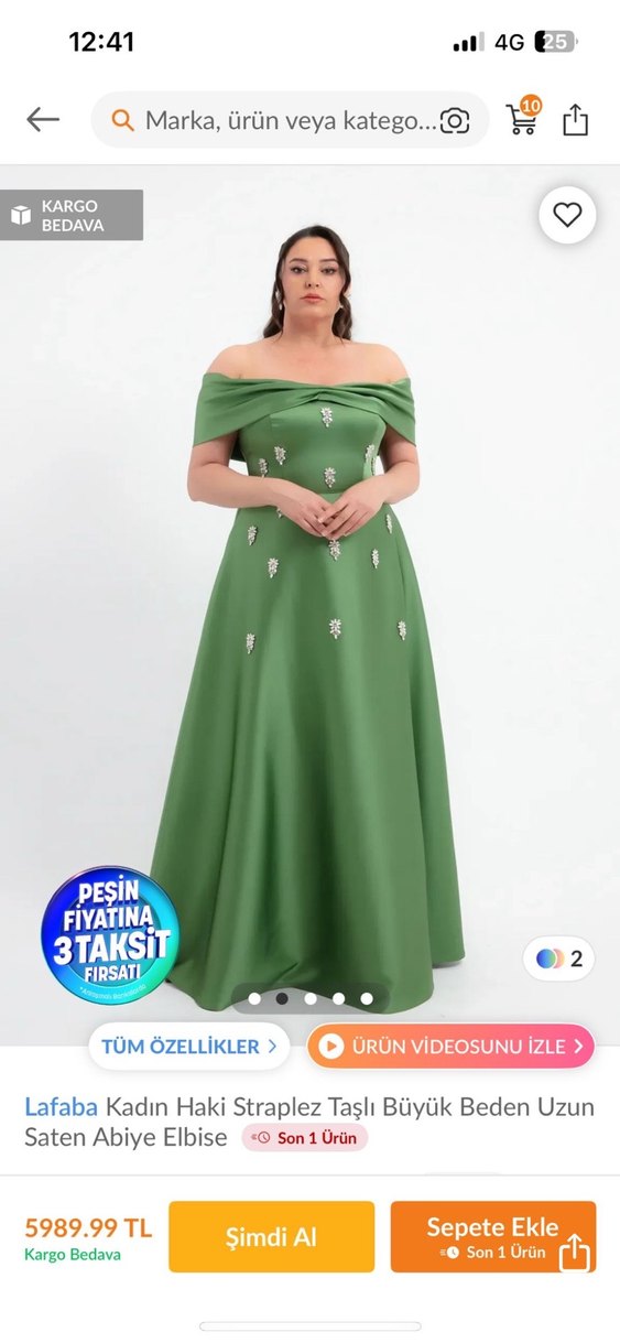 Haki Straplez Uzun Kadın Abiye Elbise - Görsel 2