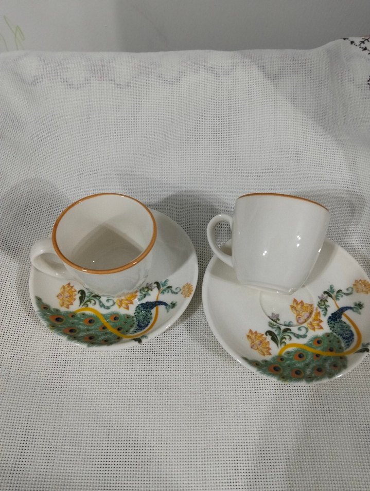 Renkli Desenli Beyaz Fincan Seti 2 lı - Görsel 2