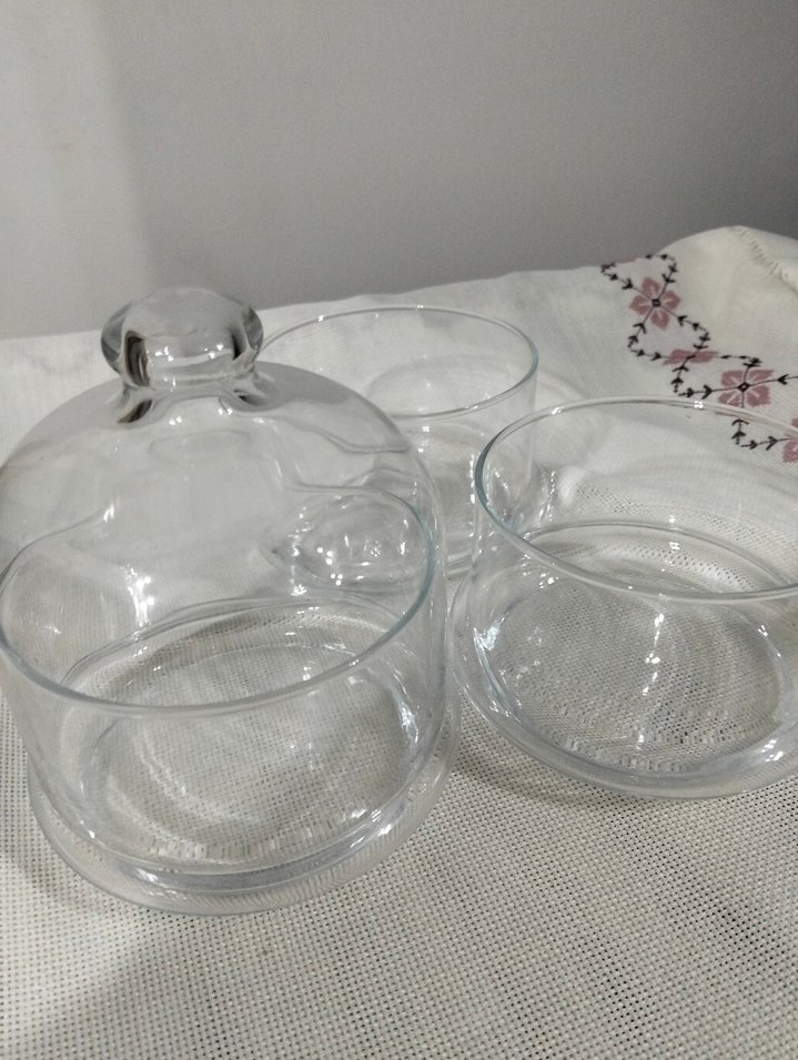 Şeffaf Cam Kapaklı Küçük Kase Seti - Görsel 2