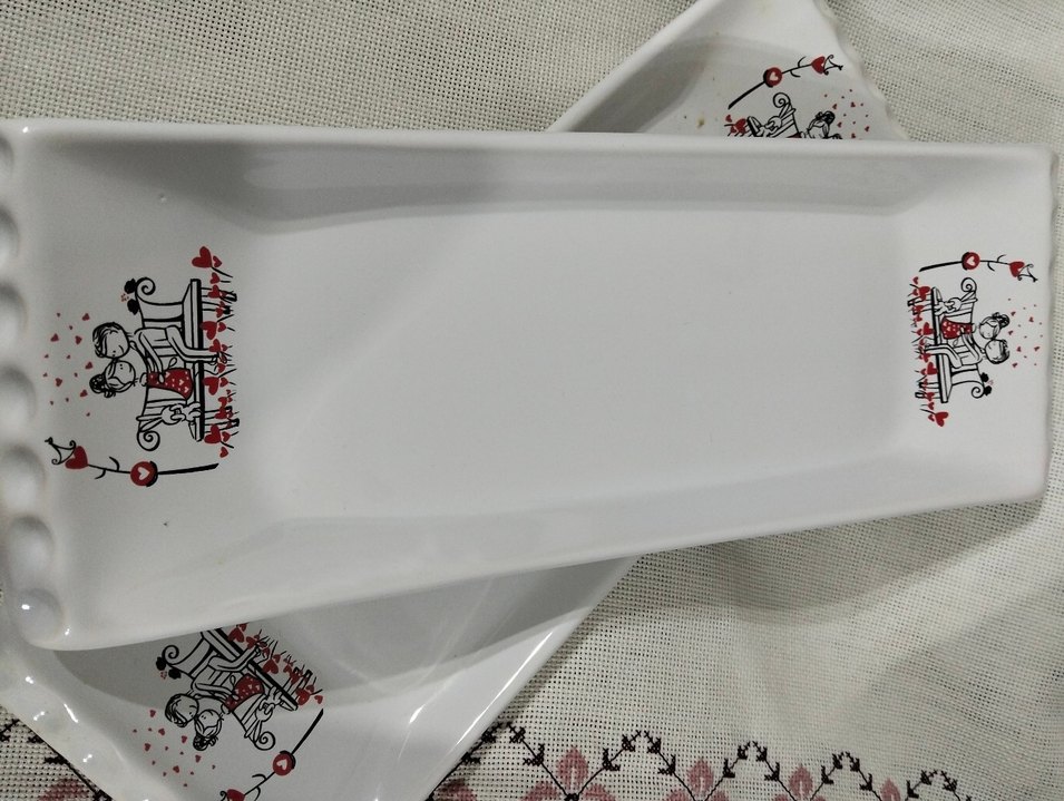 Beyaz Dekoratif Uzun Seramik Tabak ıkılı - Görsel 3