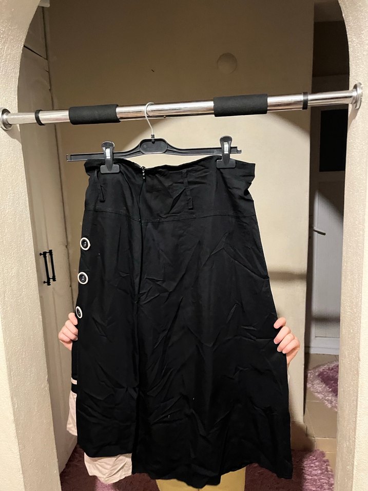 Düğmeli Siyah Uzun Kadın Etek - Görsel 3