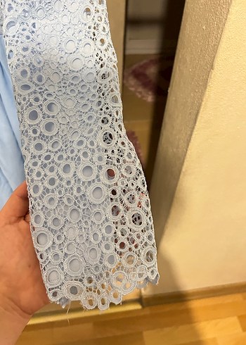 Dantel Detaylı Uzun Mavi Kadın Elbise - Görsel 8