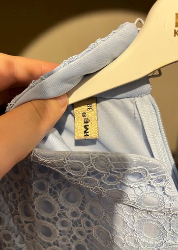 Dantel Detaylı Uzun Mavi Kadın Elbise - Görsel 4