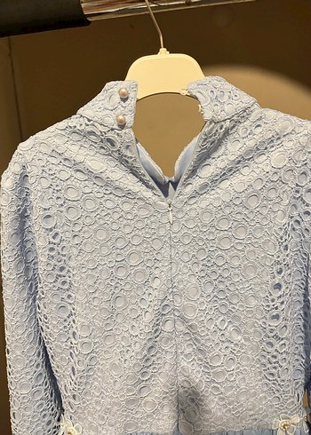 Dantel Detaylı Uzun Mavi Kadın Elbise - Görsel 7