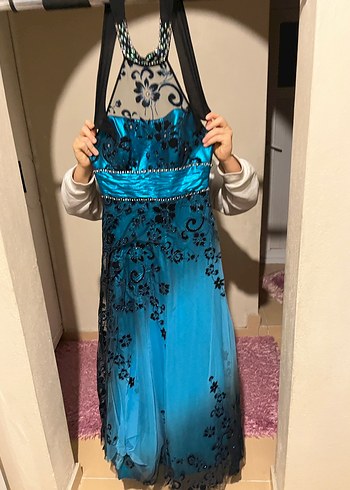 Mavi Straplez Midi Drapeli Elbise - Görsel 2