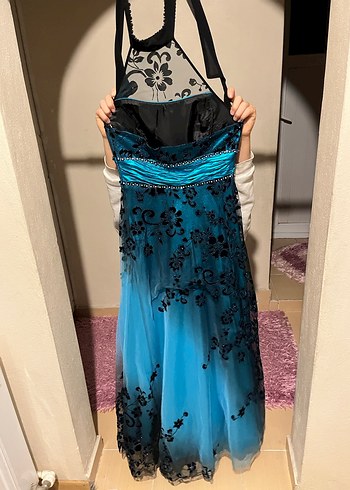 Mavi Straplez Midi Drapeli Elbise - Görsel 4