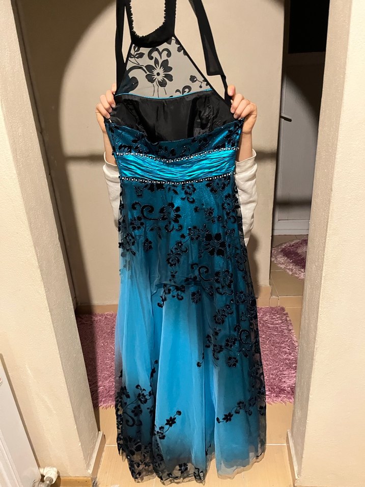 Mavi Straplez Midi Drapeli Elbise - Görsel 5