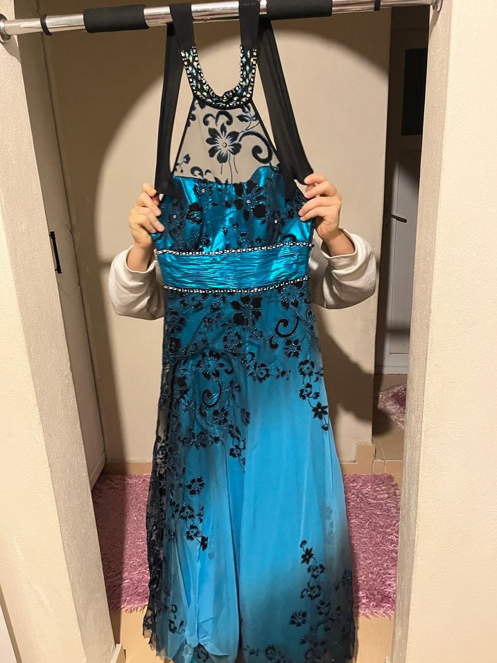 Mavi Straplez Midi Drapeli Elbise - Görsel 3