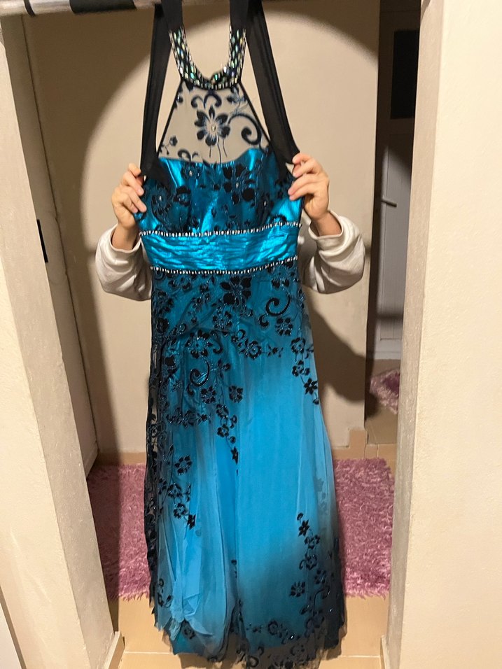 Mavi Straplez Midi Drapeli Elbise - Görsel 2