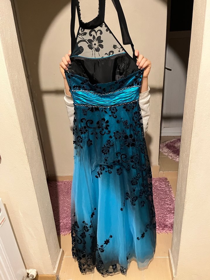 Mavi Straplez Midi Drapeli Elbise - Görsel 4