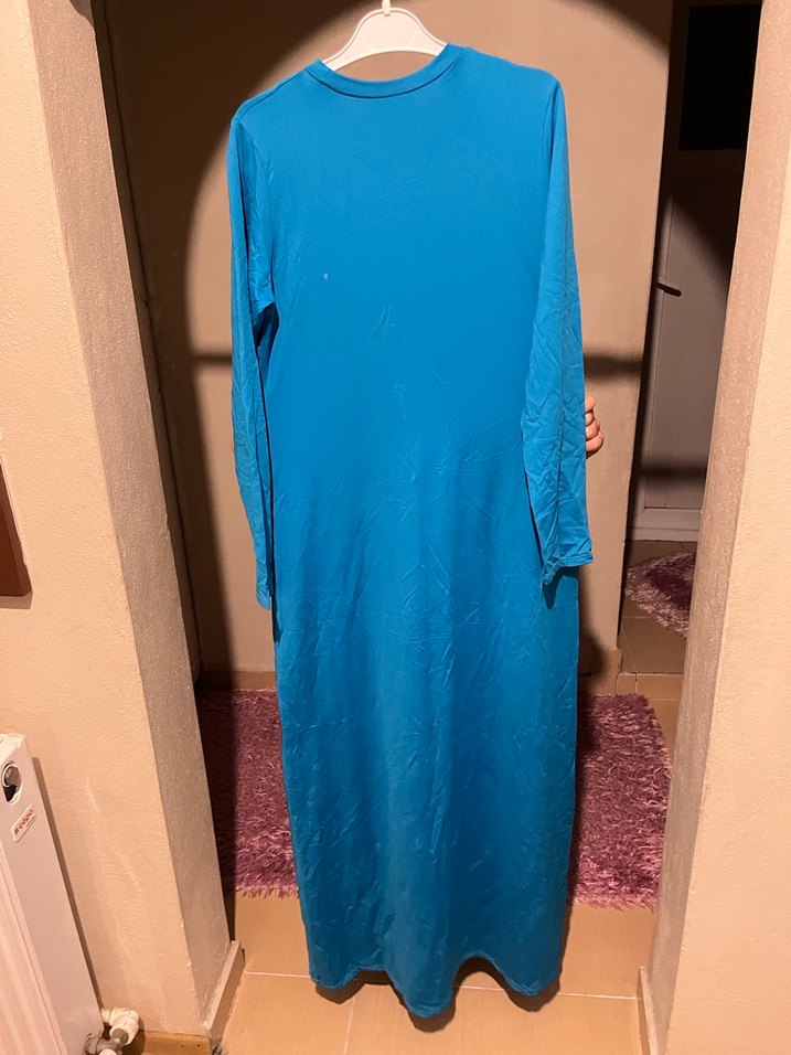 Mavi Uzun Kollu Salaş Kadın Elbise - Görsel 2