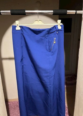 Beltli Parlak Mavi Midi Kadın Etek - Görsel 2