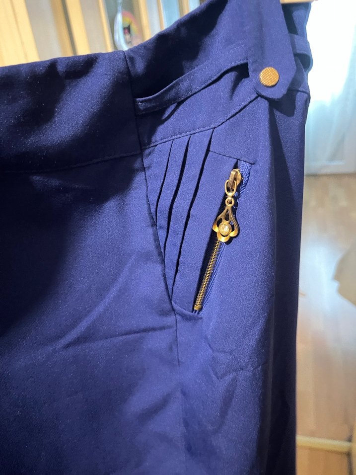 Beltli Parlak Mavi Midi Kadın Etek - Görsel 3